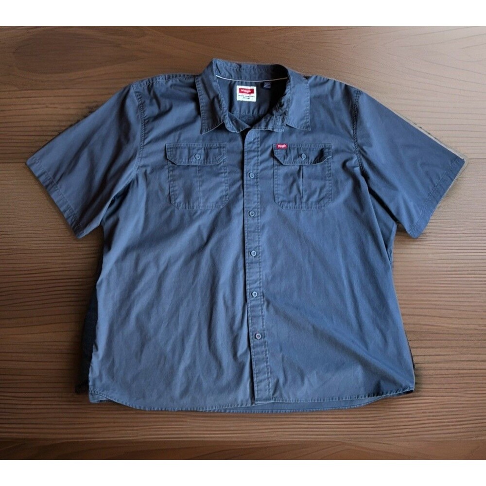 Wrangler Men’s 3XL Blue Gray Short Sleeve Button Up Shirt Casual Pockets